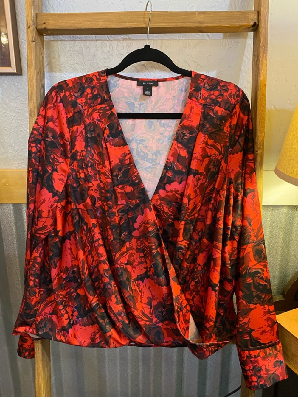 Red and Black Halogen floral blouse